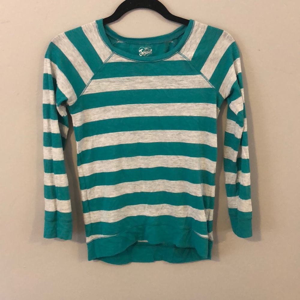 Justice Teal & Grey Stripped Shirt